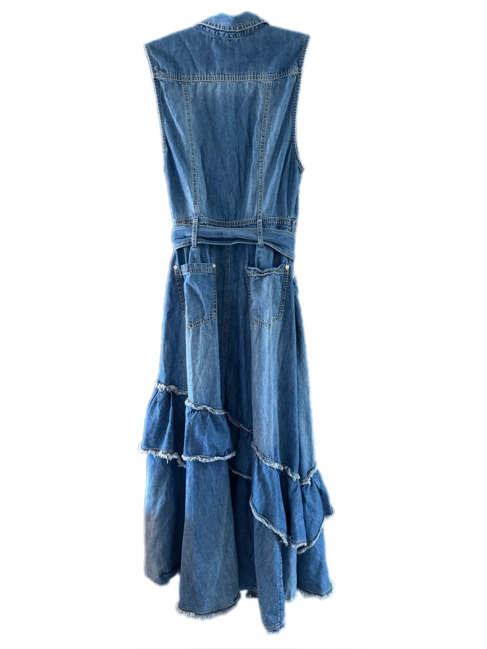 Free People Beau Midi denim asymmetrical tiered dress medium like new - Picture 8 of 16